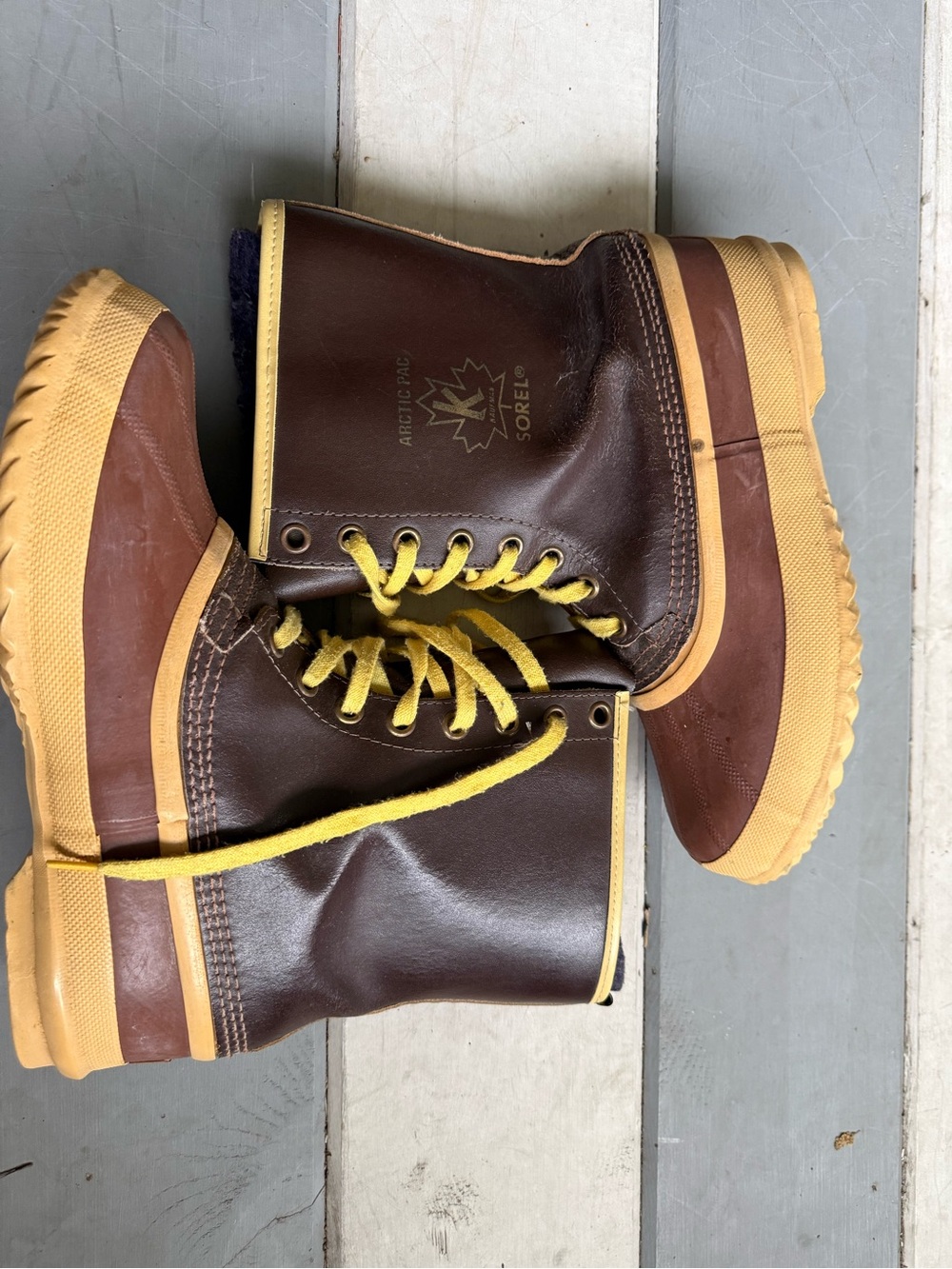 Sorel Brown and Yellow Lace-Up Men's Duck Boots Sz13